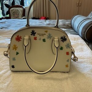 kate spade winter White Dome Satchel with Multicolor Floral Appliqués